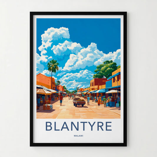 Blantyre Poster - Malawi Travel Art - Vibrant Market Street Home Decor