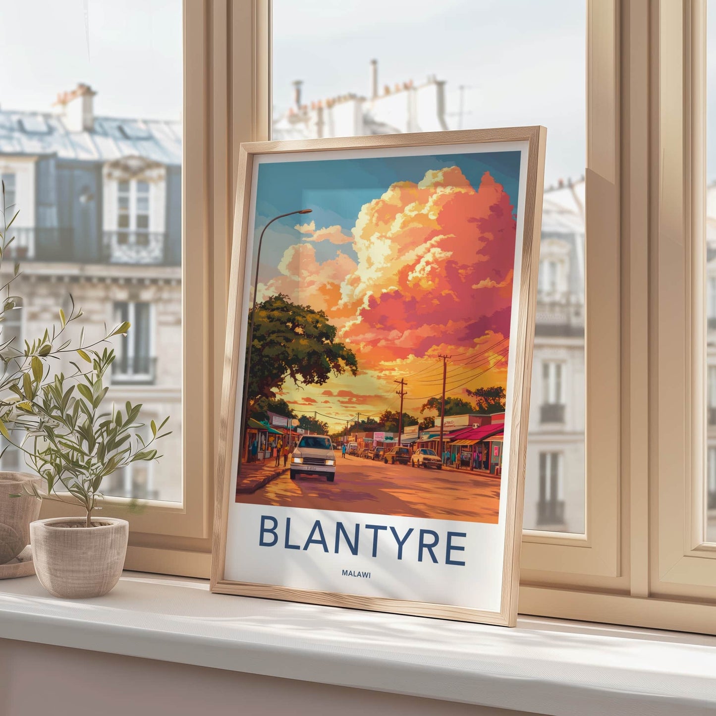 Blantyre Poster - Malawi Travel Art - Vibrant Sunset Street Home Decor