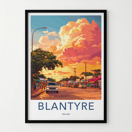 Blantyre Poster - Malawi Travel Art - Vibrant Sunset Street Home Decor