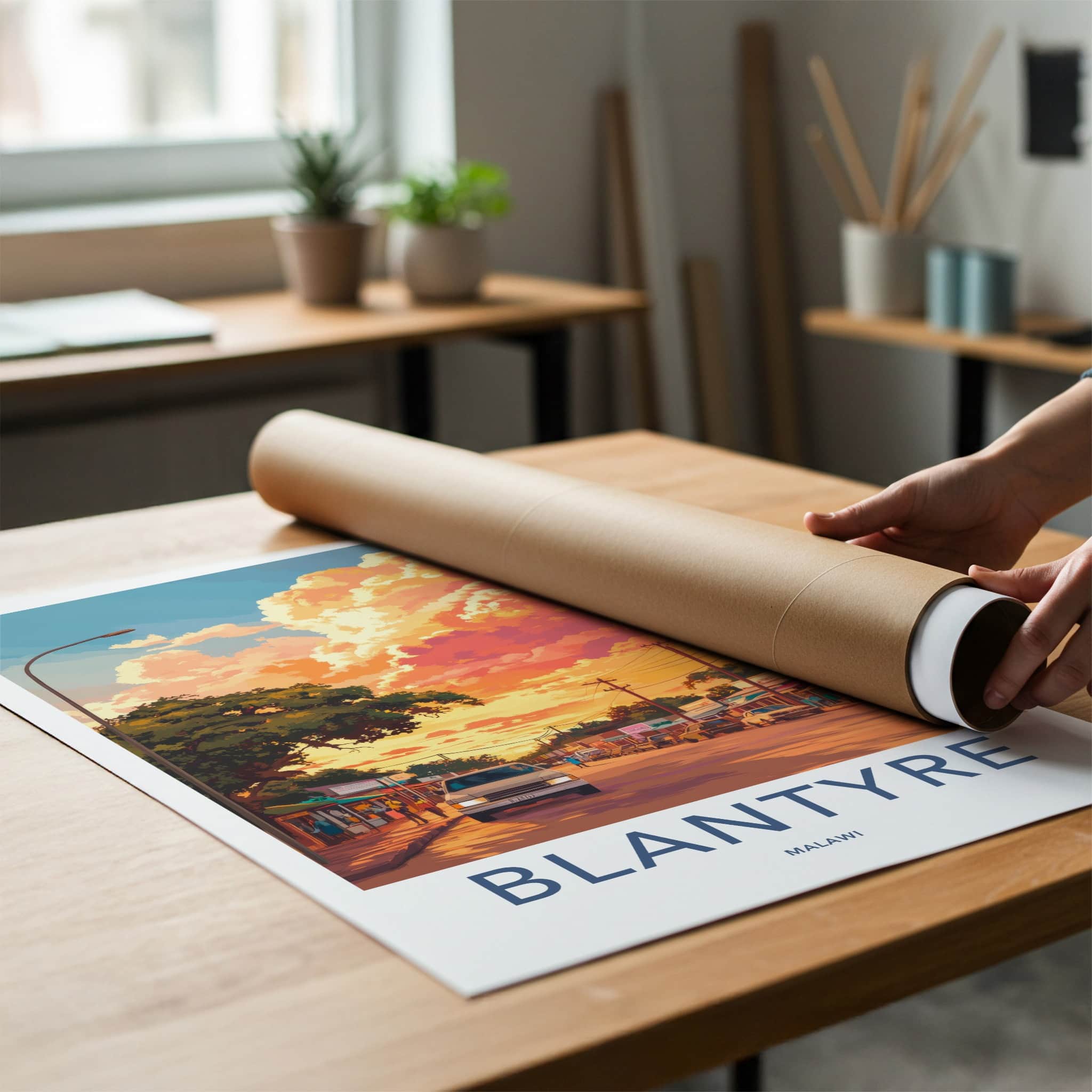 Blantyre Poster - Malawi Travel Art - Vibrant Sunset Street Home Decor