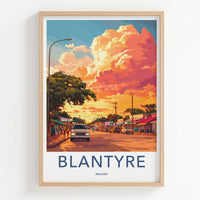 Blantyre Poster - Malawi Travel Art - Vibrant Sunset Street Home Decor
