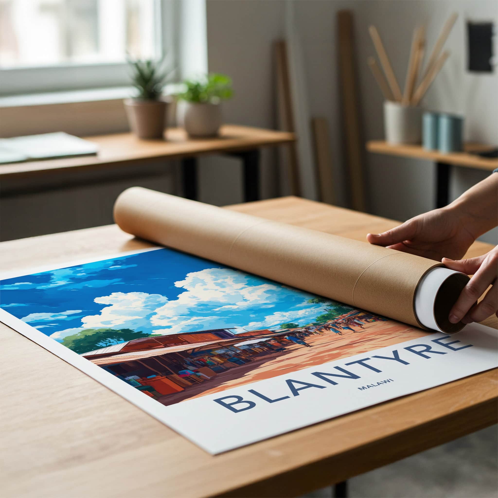 Blantyre Poster - Malawi Travel Print - Busy Street Market Home Decor