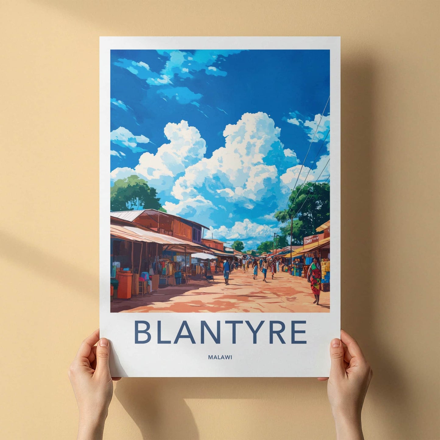 Blantyre Poster - Malawi Travel Print - Busy Street Market Home Decor