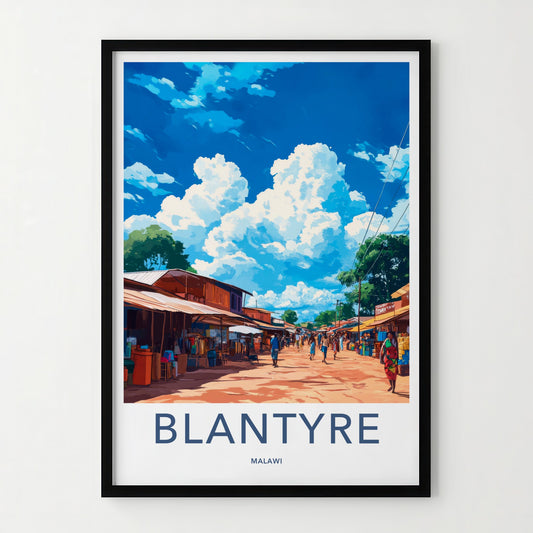 Blantyre Poster - Malawi Travel Print - Busy Street Market Home Decor