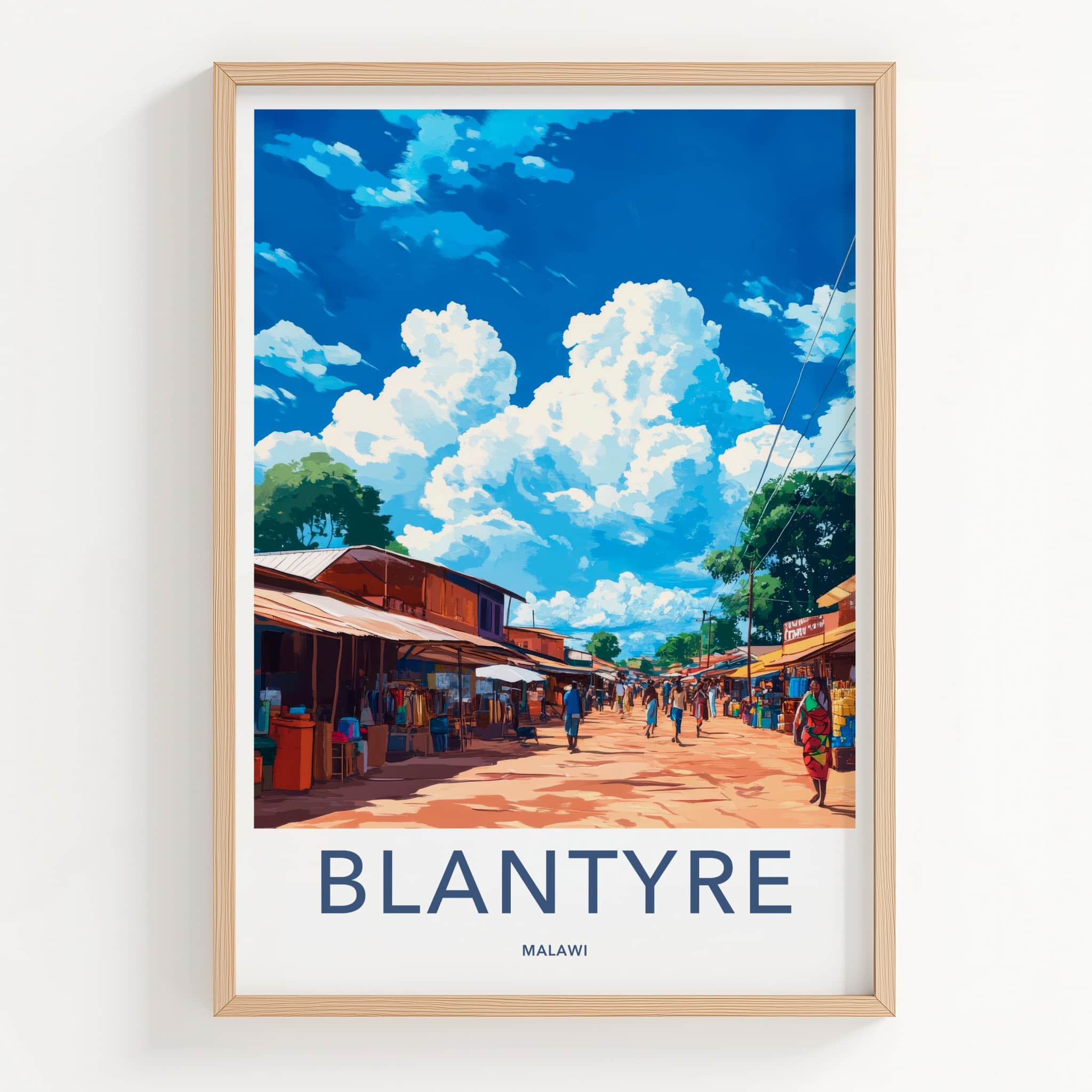 Blantyre Poster - Malawi Travel Print - Busy Street Market Home Decor
