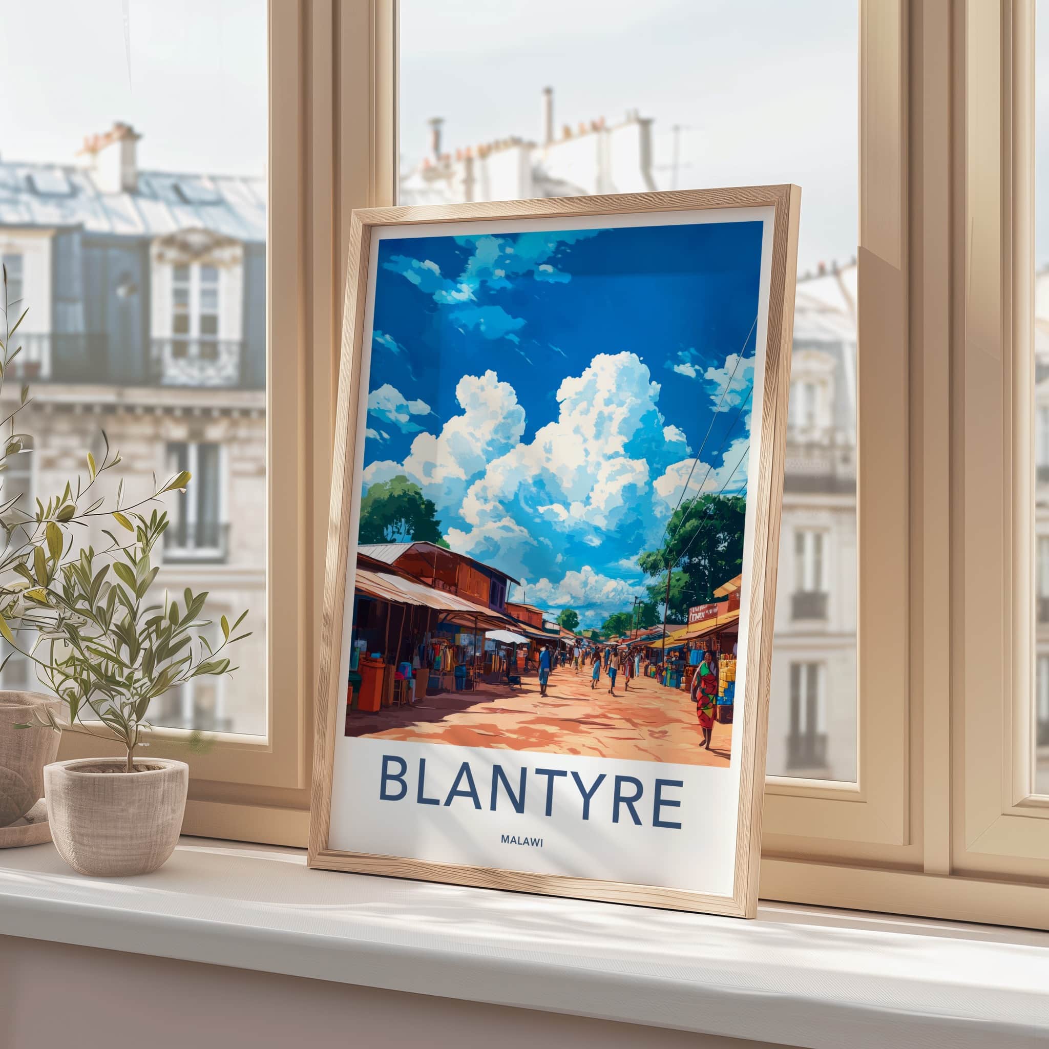 Blantyre Poster - Malawi Travel Print - Busy Street Market Home Decor