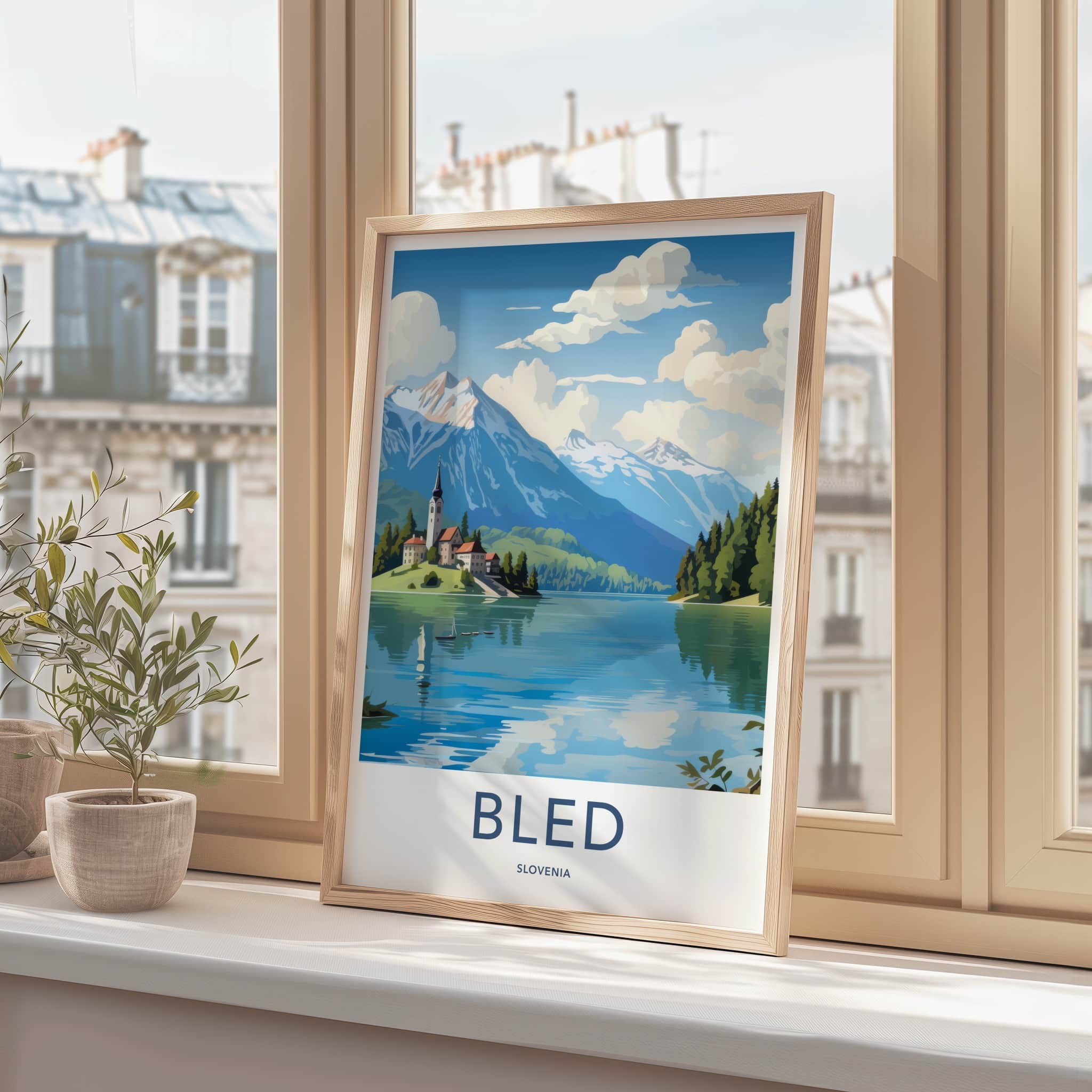 Bled Poster - Slovenia Framed Print - Island Church Lake Lounge Decor