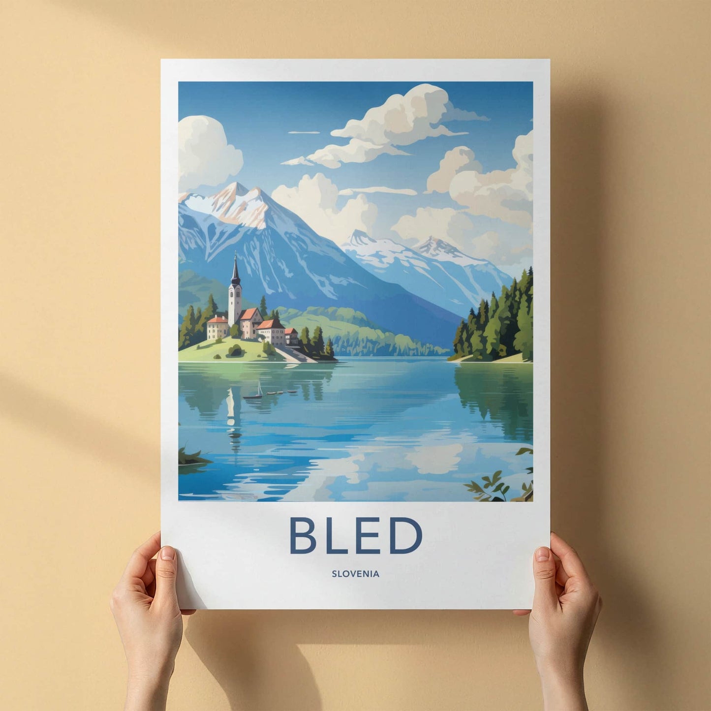 Bled Poster - Slovenia Framed Print - Island Church Lake Lounge Decor