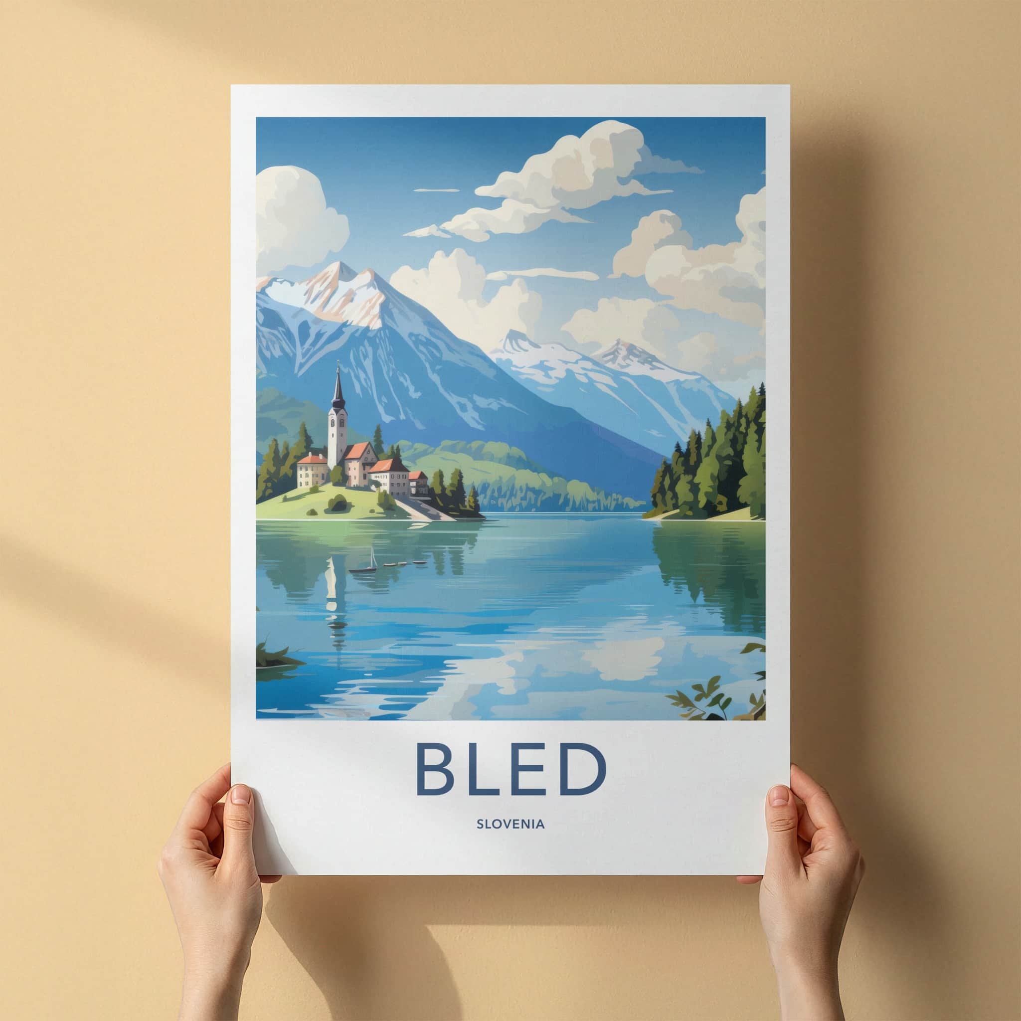 Bled Poster - Slovenia Framed Print - Island Church Lake Lounge Decor