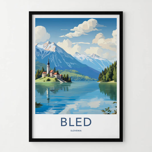 Bled Poster - Slovenia Framed Print - Island Church Lake Lounge Decor