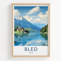 Bled Poster - Slovenia Framed Print - Island Church Lake Lounge Decor