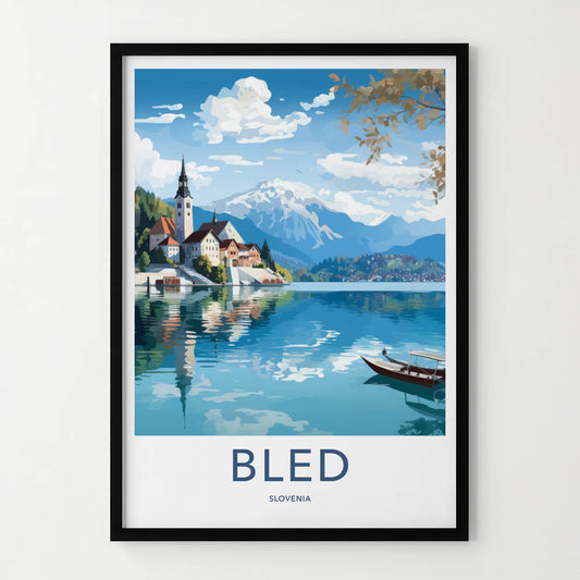 Bled Poster - Slovenia Travel Art - Island Church Lake Home Decor