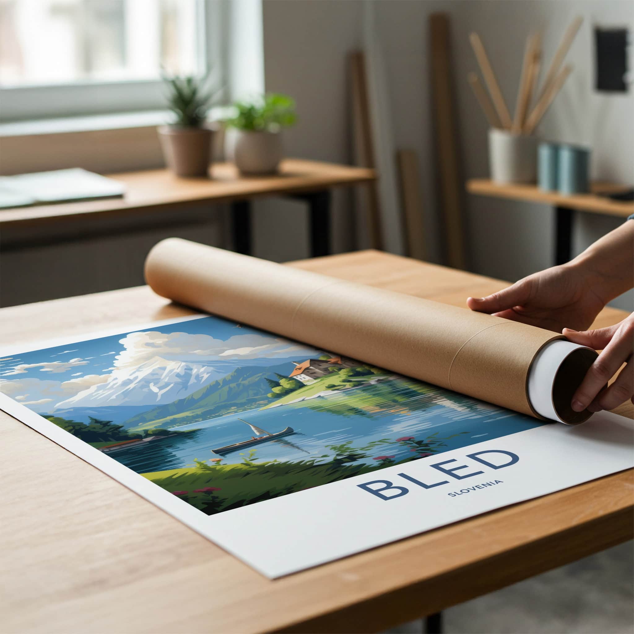 Bled Poster - Slovenia Travel Art - Island Church Mountain Home Decor