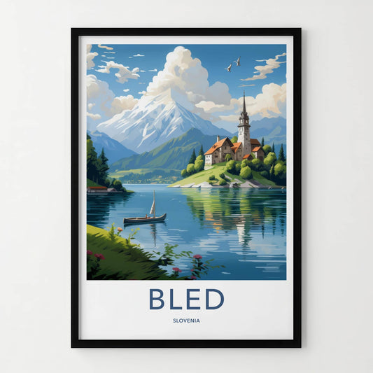 Bled Poster - Slovenia Travel Art - Island Church Mountain Home Decor