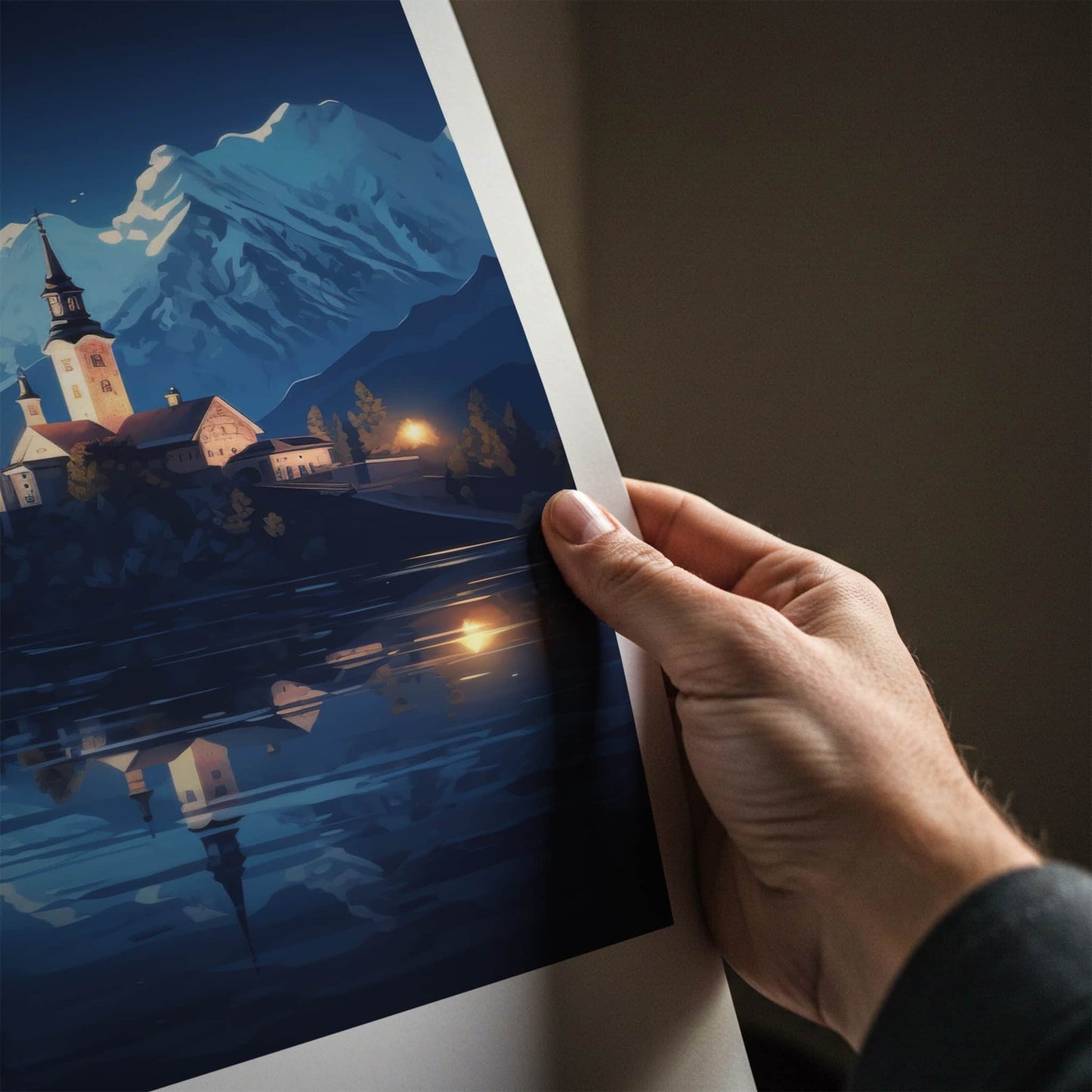 Bled Poster - Slovenia Travel Art - Moonlit Island Church Home Decor