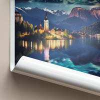 Bled Poster - Slovenia Wall Art - Moonlit Mountain Scene Gallery Art