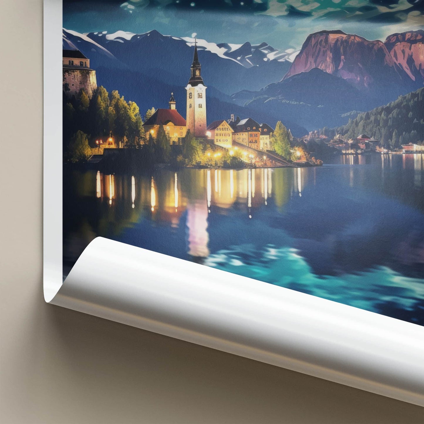 Bled Poster - Slovenia Wall Art - Moonlit Mountain Scene Gallery Art