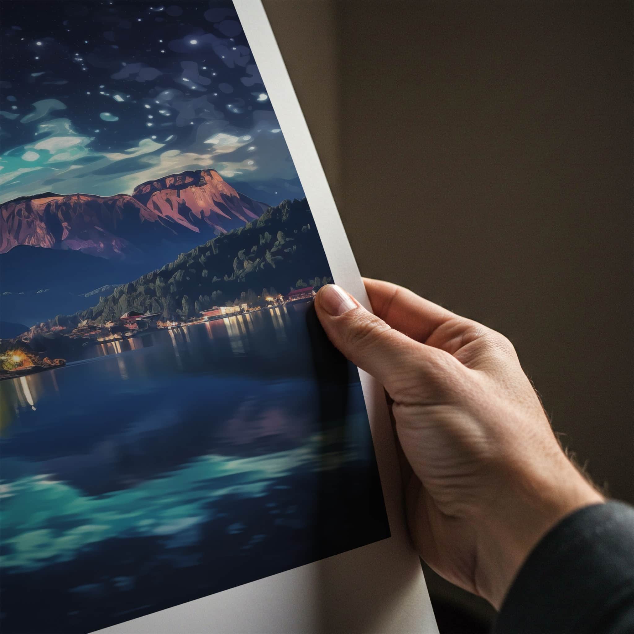 Bled Poster - Slovenia Wall Art - Moonlit Mountain Scene Gallery Art