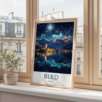 Bled Poster - Slovenia Wall Art - Moonlit Mountain Scene Gallery Art