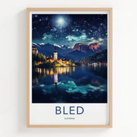 Bled Poster - Slovenia Wall Art - Moonlit Mountain Scene Gallery Art