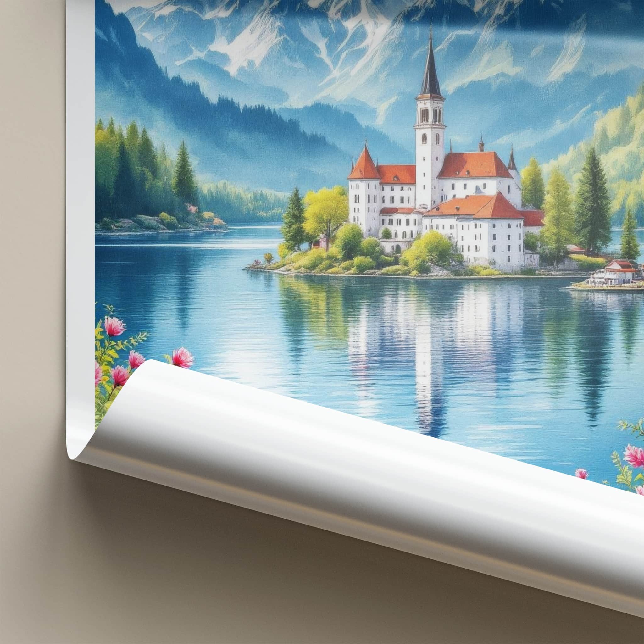 Blejsko Jezero Poster - Slovenia Travel Art - Alpine Lake Castle Home Decor