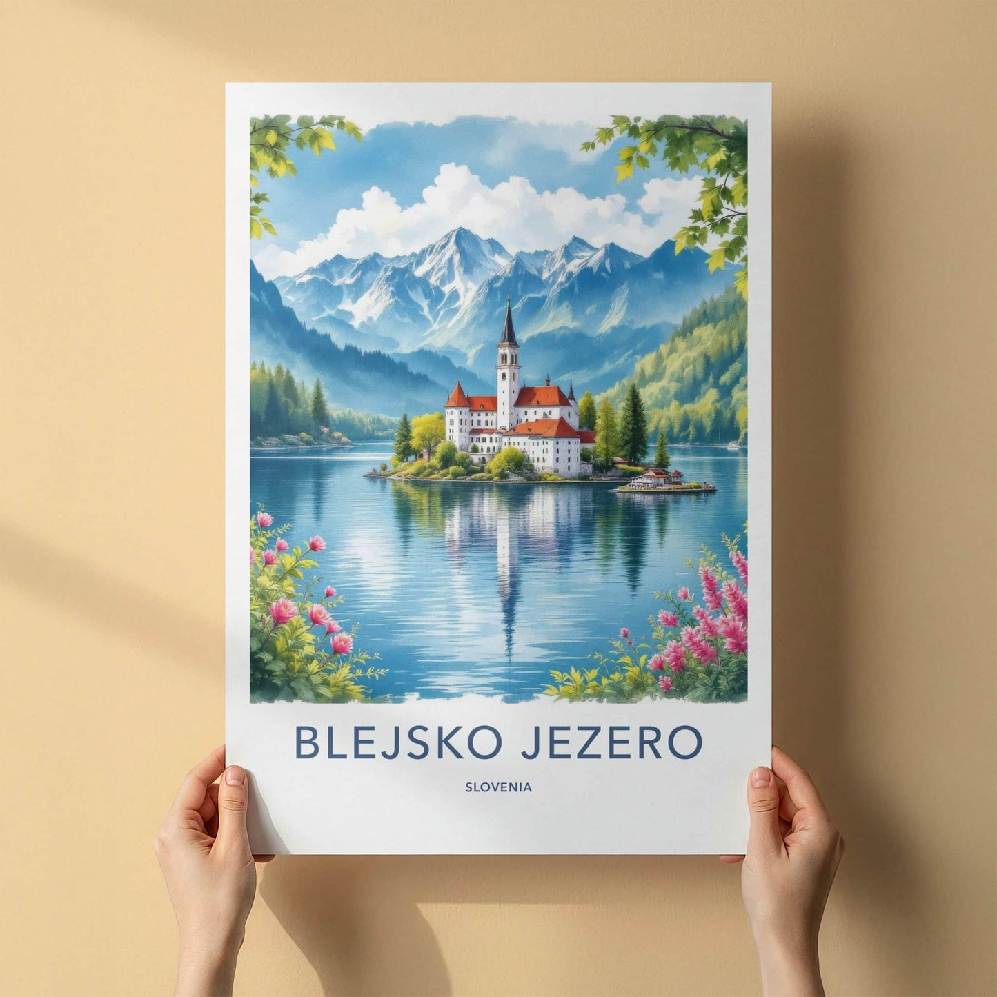 Blejsko Jezero Poster - Slovenia Travel Art - Alpine Lake Castle Home Decor
