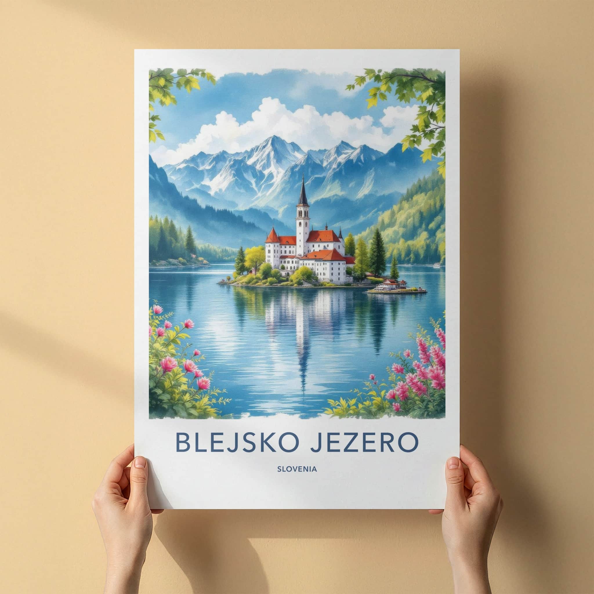 Blejsko Jezero Poster - Slovenia Travel Art - Alpine Lake Castle Home Decor