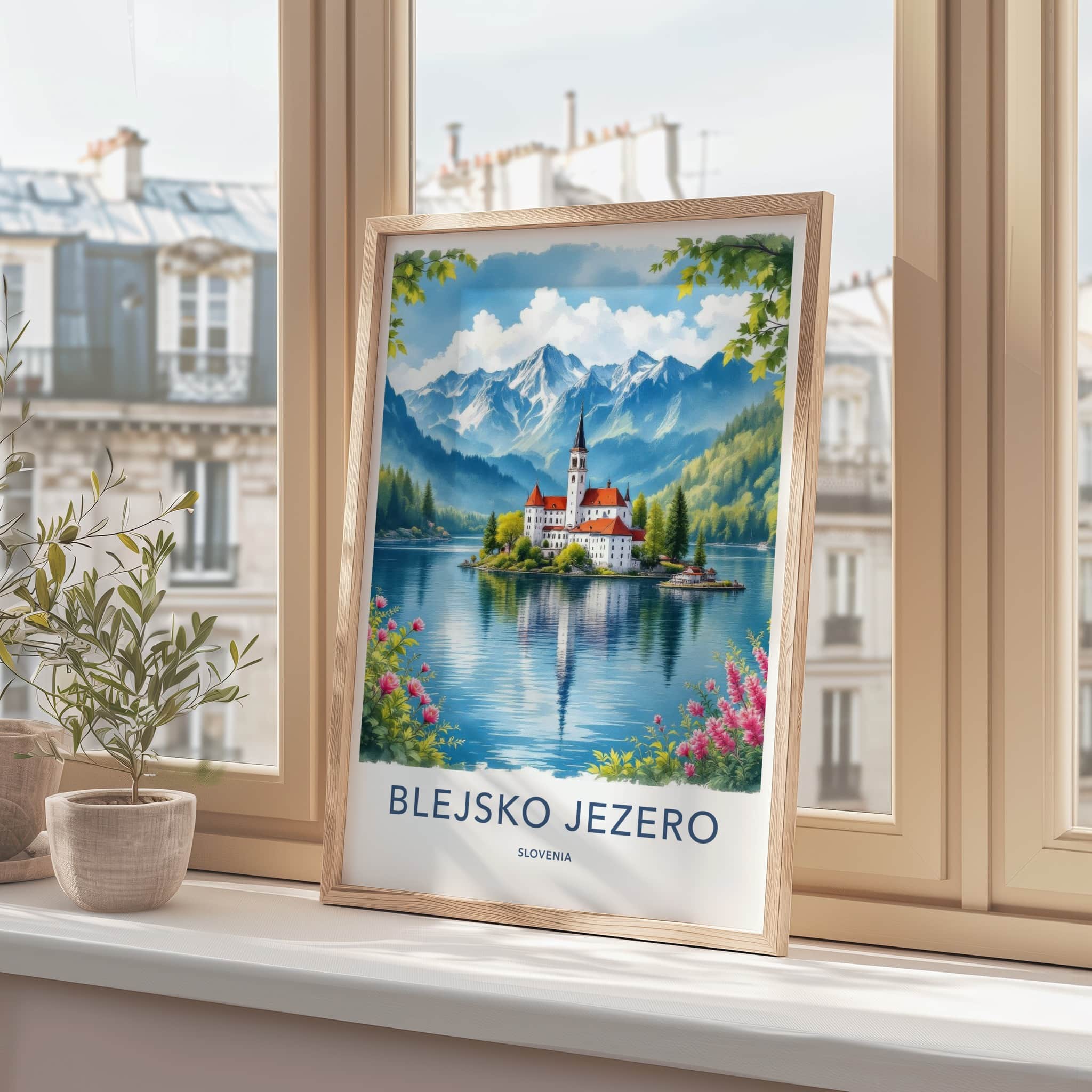 Blejsko Jezero Poster - Slovenia Travel Art - Alpine Lake Castle Home Decor