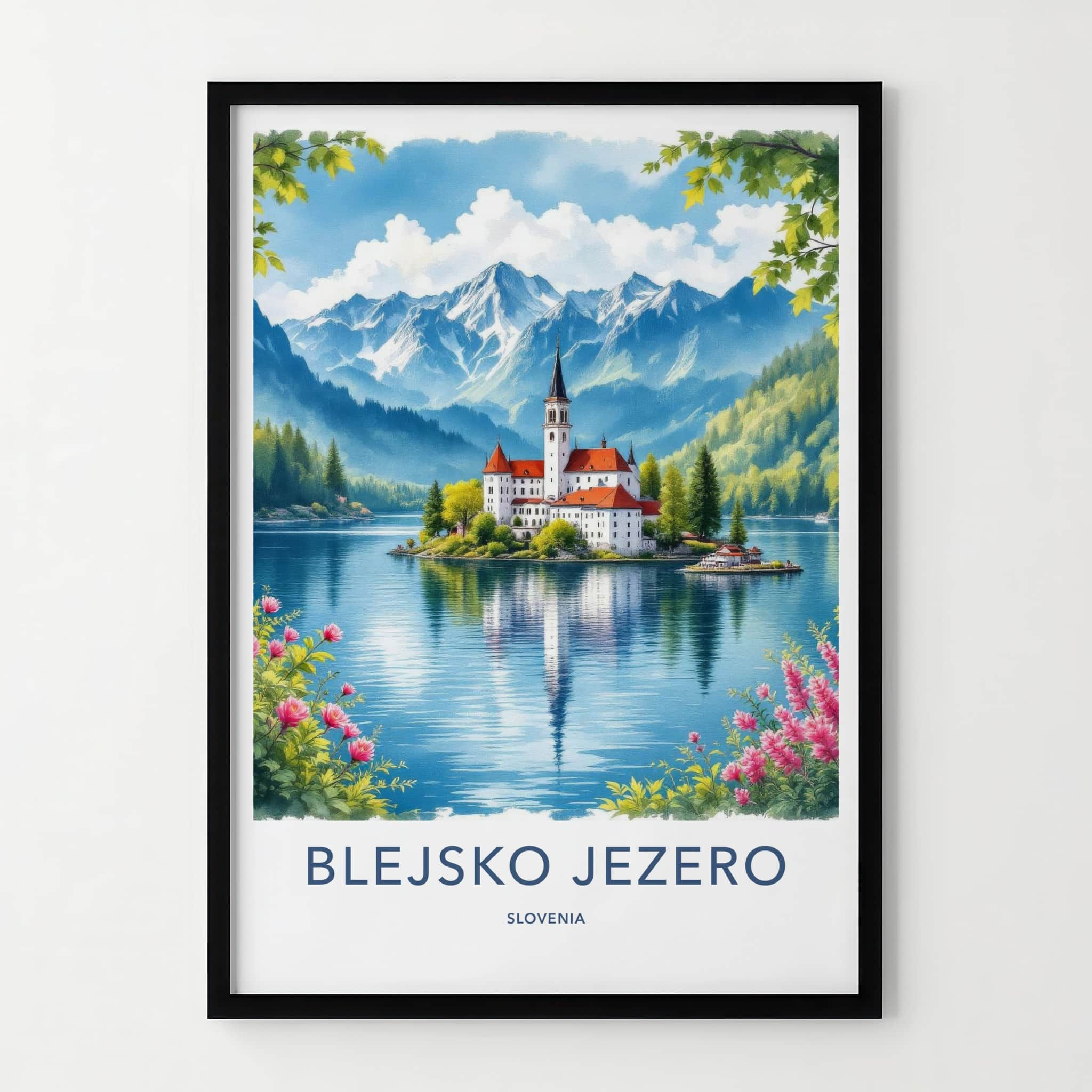 Blejsko Jezero Poster - Slovenia Travel Art - Alpine Lake Castle Home Decor