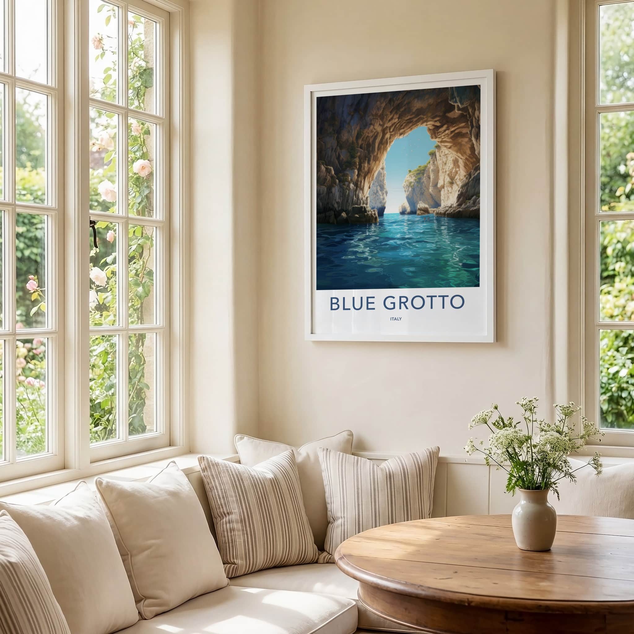 Blue Grotto Poster - Italy Travel Art - Rocky Cave Waters Home Decor