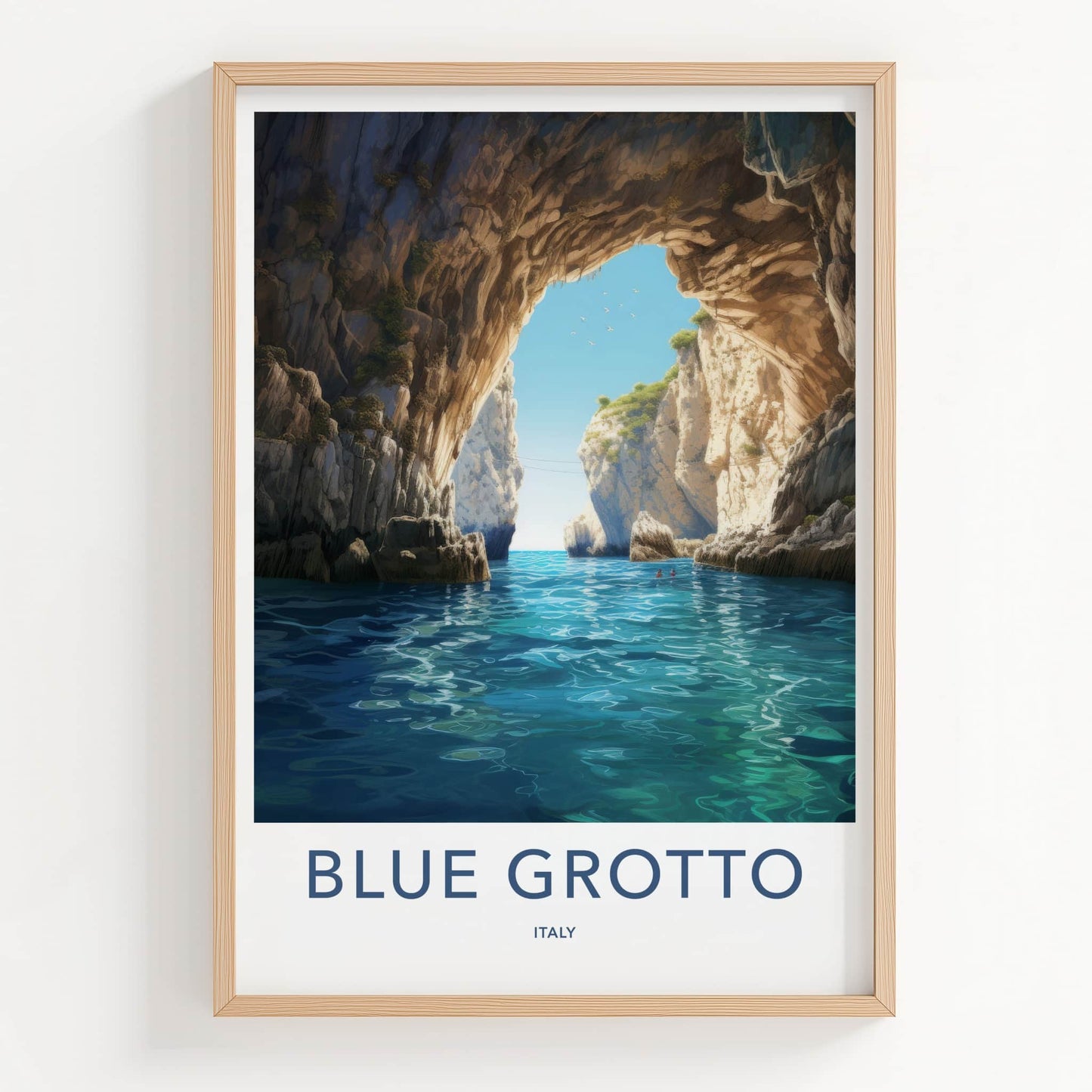 Blue Grotto Poster - Italy Travel Art - Rocky Cave Waters Home Decor