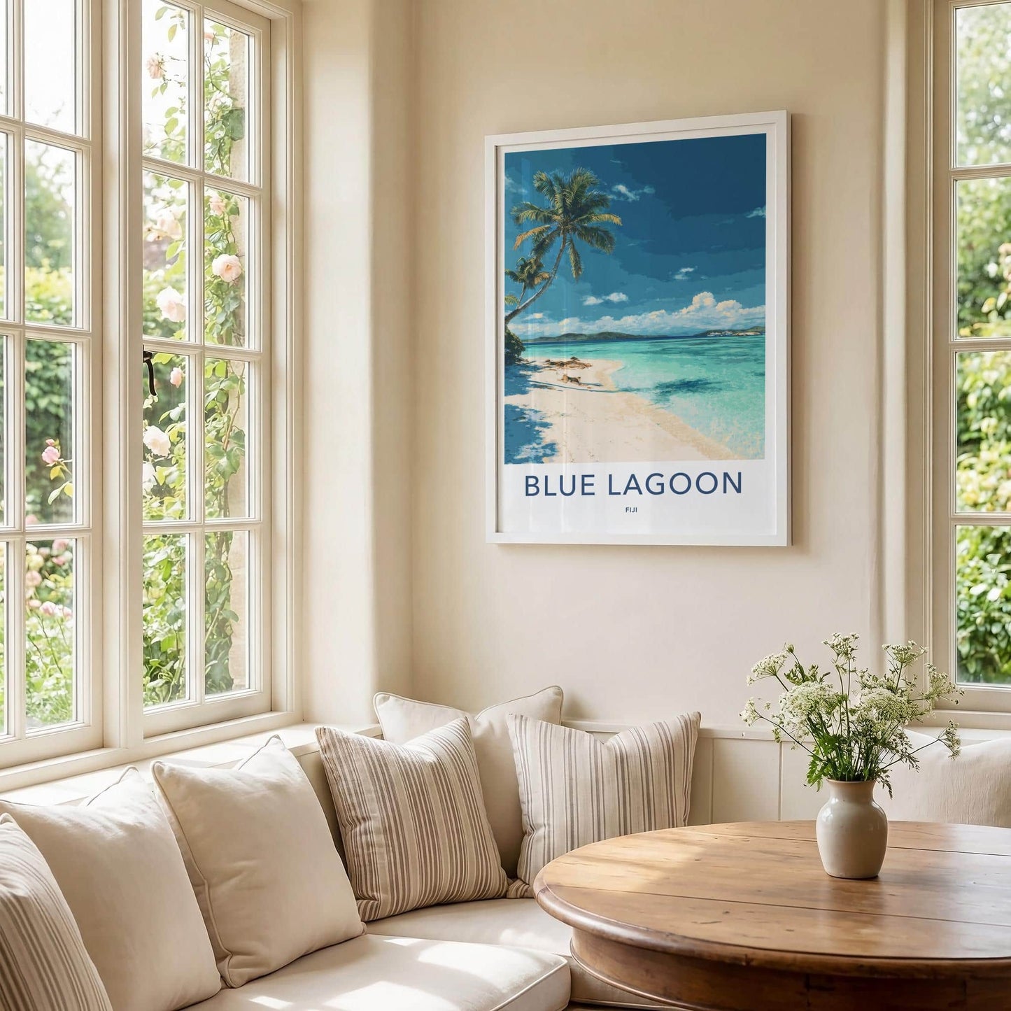 Blue Lagoon Poster - Fiji Travel Art - Clear Turquoise Waters Home Decor