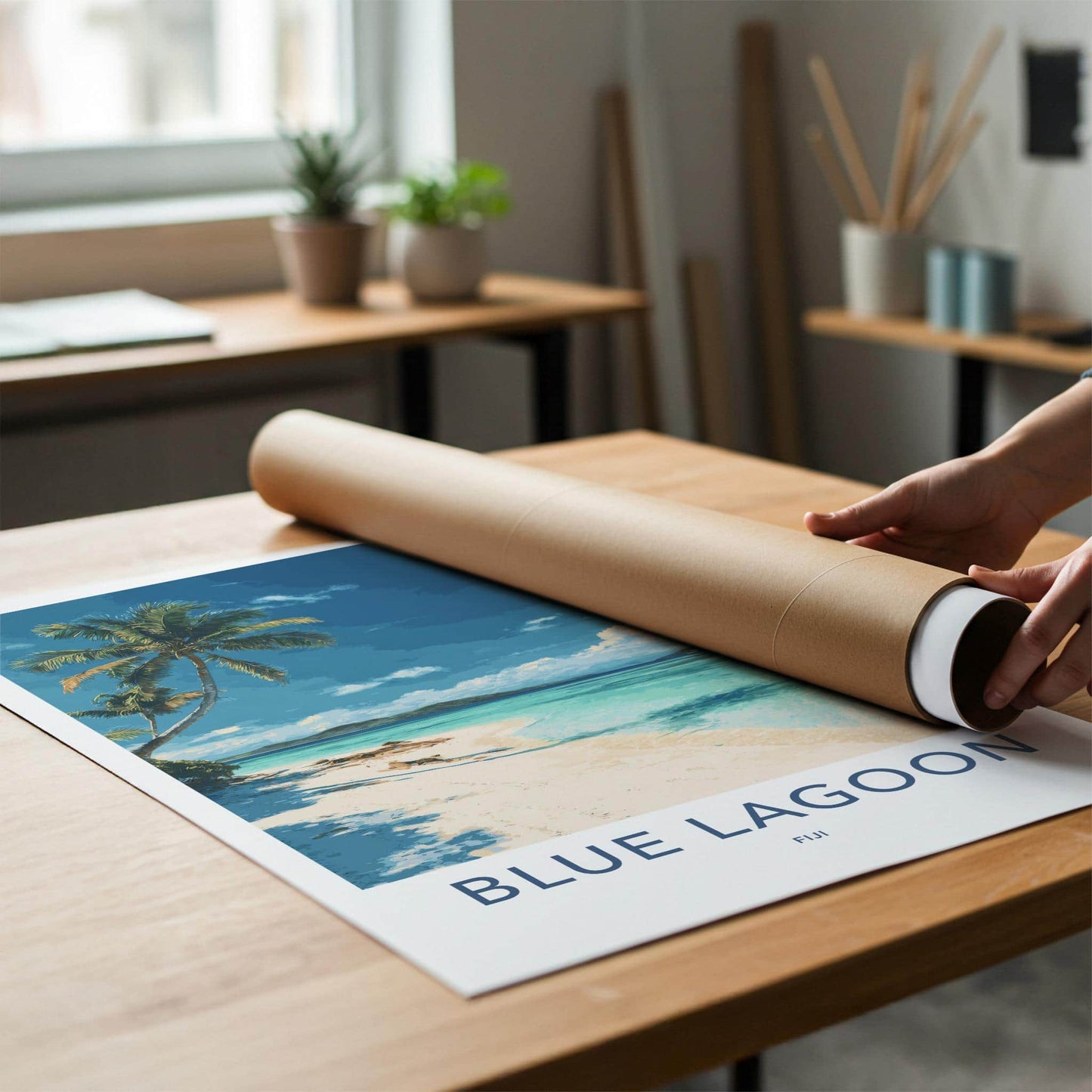 Blue Lagoon Poster - Fiji Travel Art - Clear Turquoise Waters Home Decor