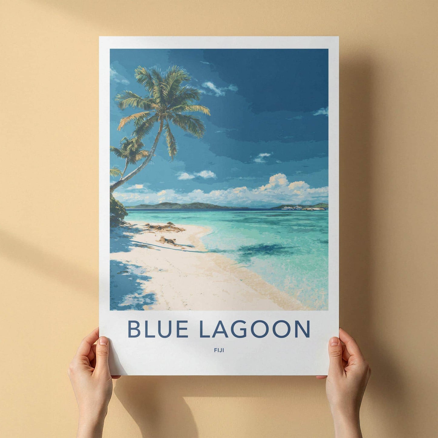 Blue Lagoon Poster - Fiji Travel Art - Clear Turquoise Waters Home Decor
