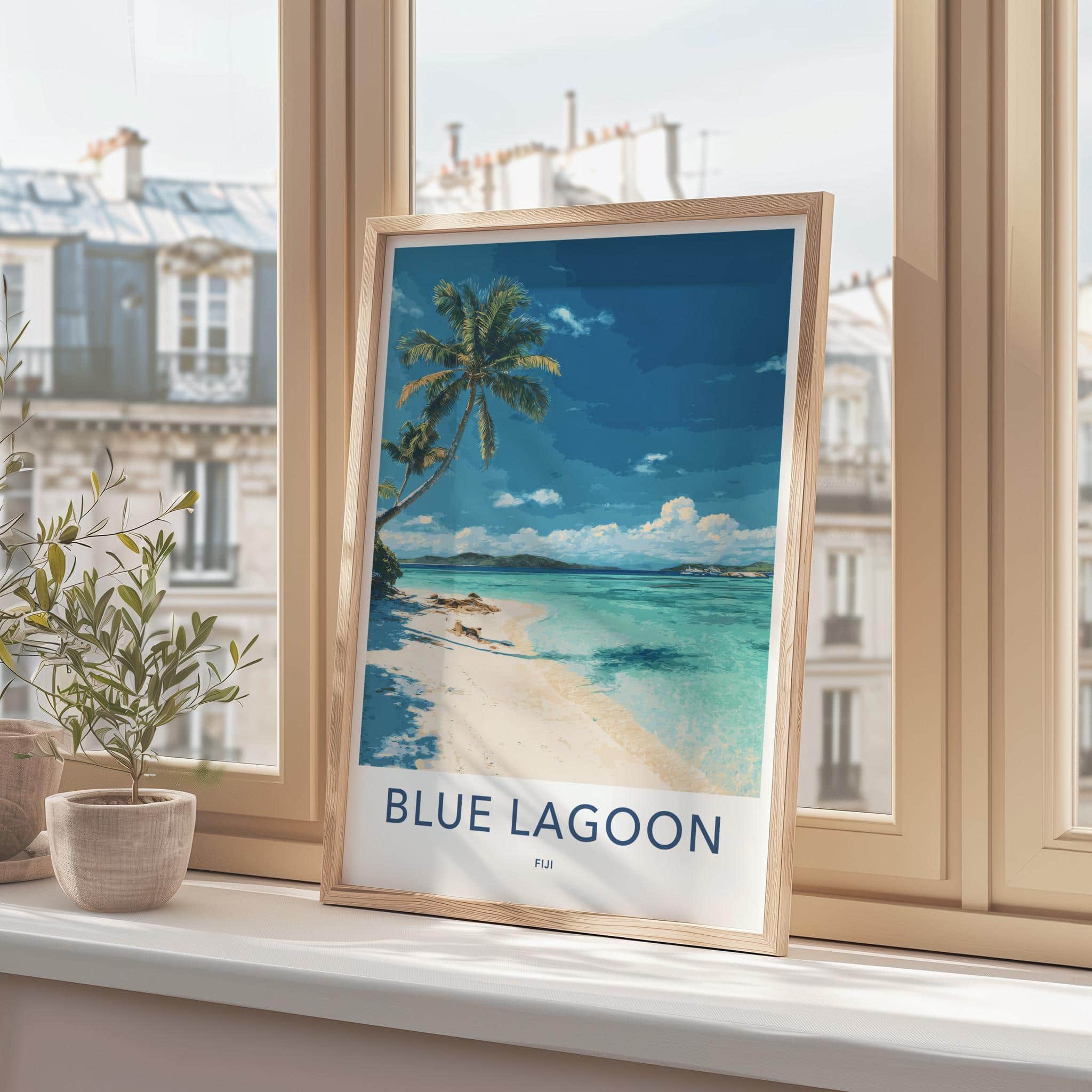 Blue Lagoon Poster - Fiji Travel Art - Clear Turquoise Waters Home Decor