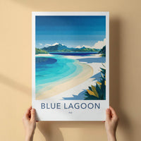 Blue Lagoon Poster - Fiji Travel Art - Serene Ocean Beach Home Decor