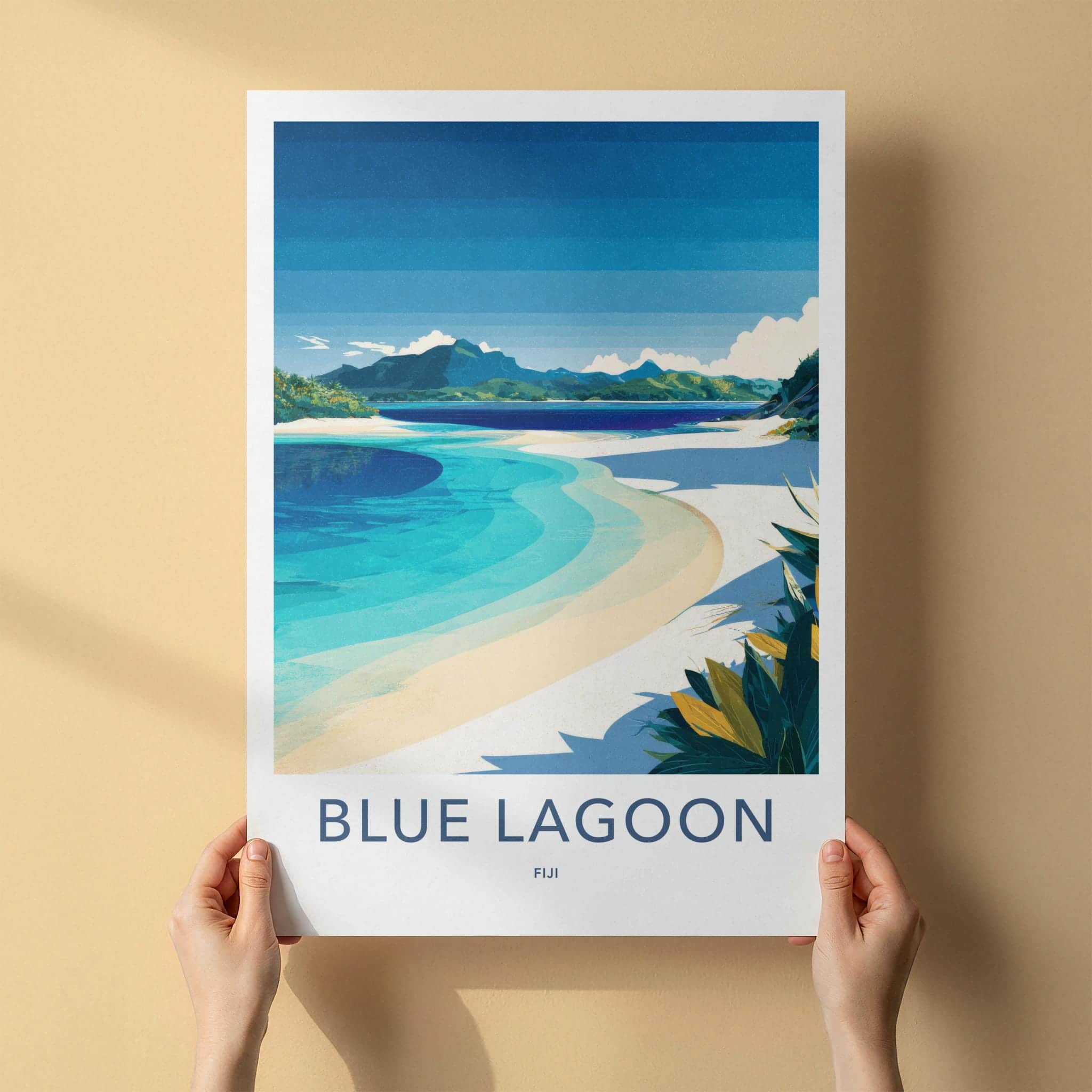 Blue Lagoon Poster - Fiji Travel Art - Serene Ocean Beach Home Decor