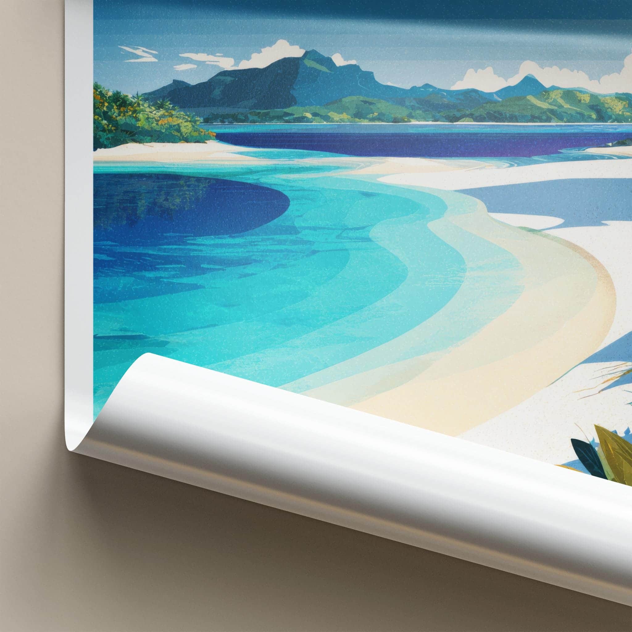 Blue Lagoon Poster - Fiji Travel Art - Serene Ocean Beach Home Decor
