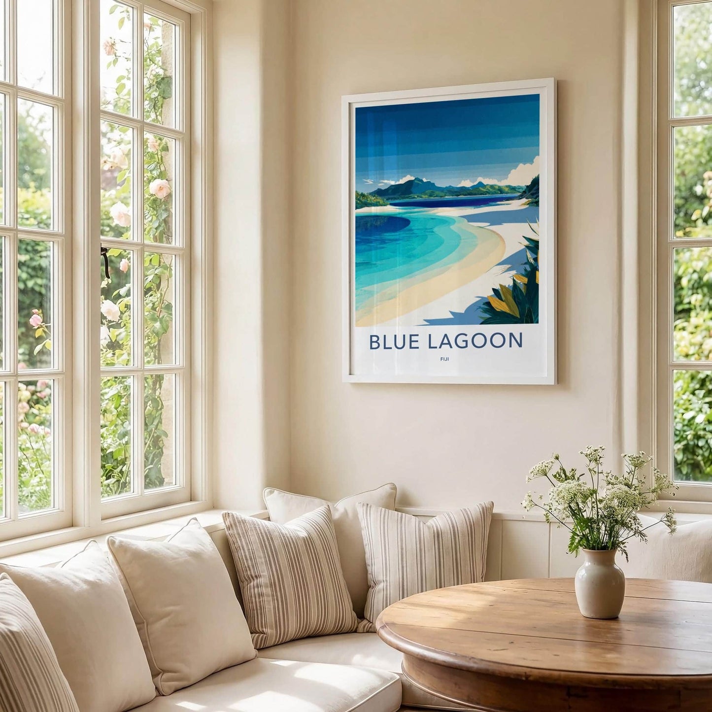 Blue Lagoon Poster - Fiji Travel Art - Serene Ocean Beach Home Decor