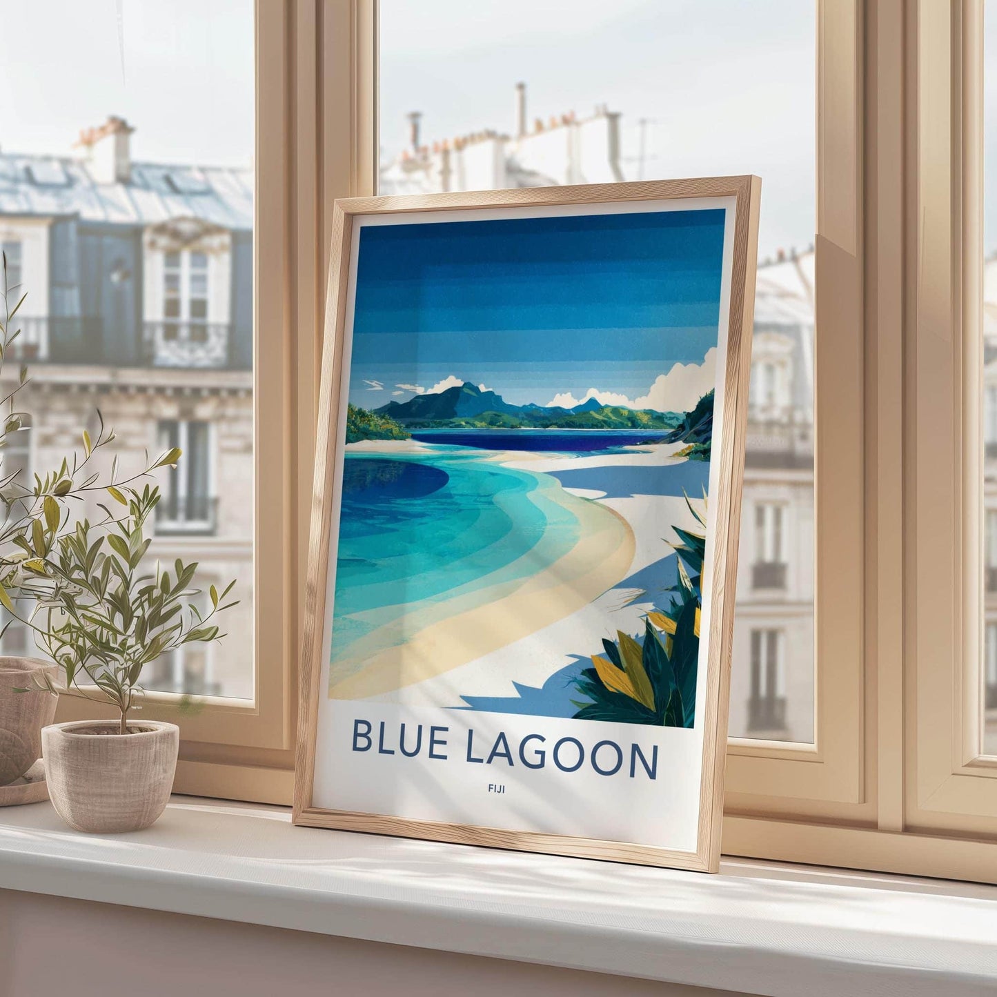 Blue Lagoon Poster - Fiji Travel Art - Serene Ocean Beach Home Decor