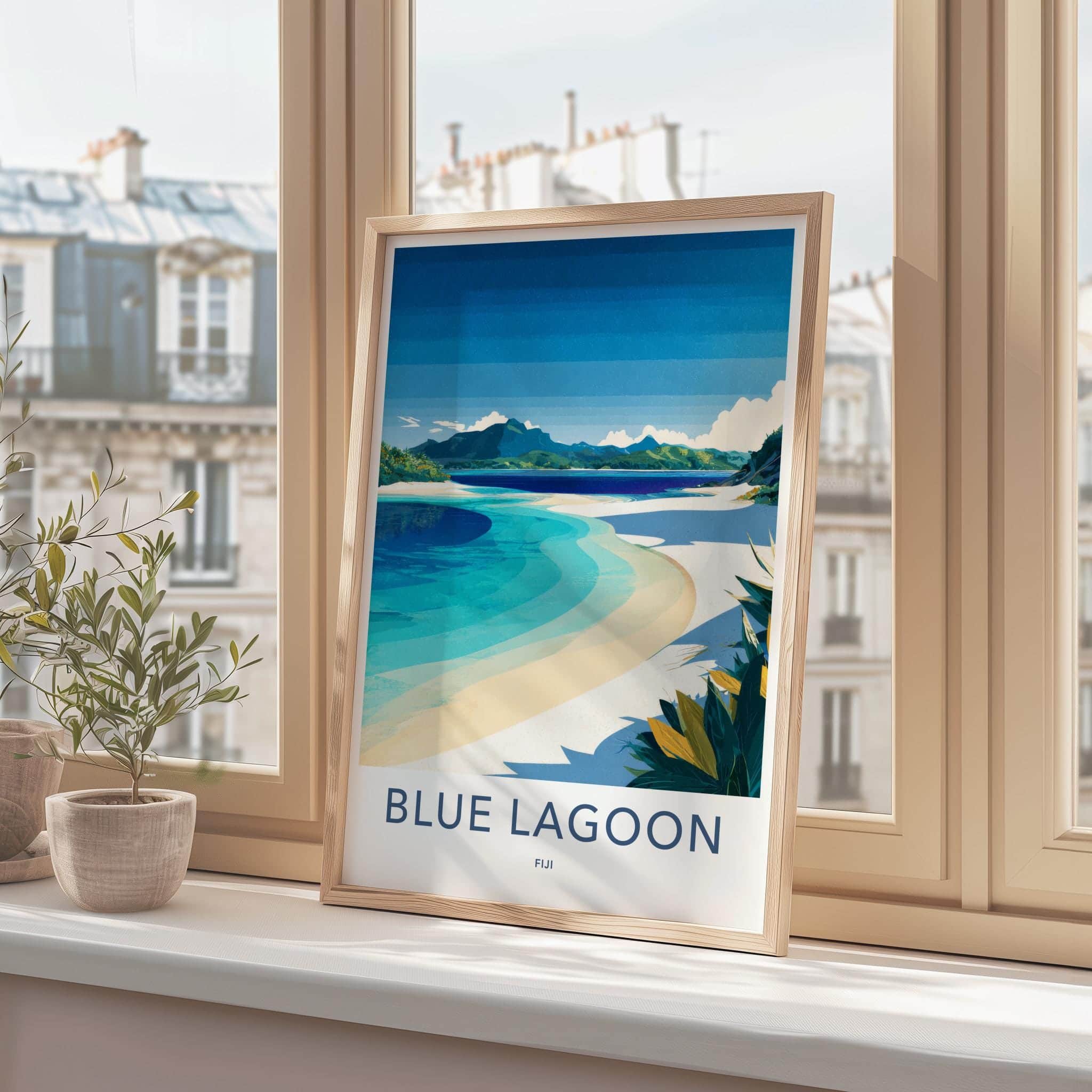 Blue Lagoon Poster - Fiji Travel Art - Serene Ocean Beach Home Decor