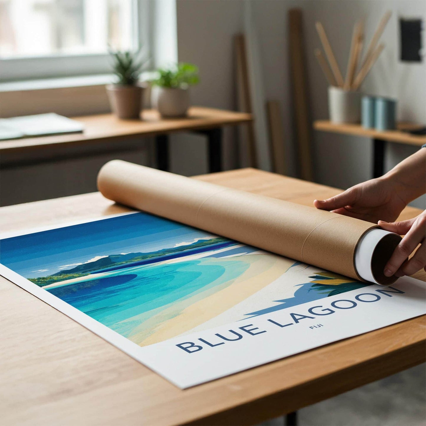 Blue Lagoon Poster - Fiji Travel Art - Serene Ocean Beach Home Decor