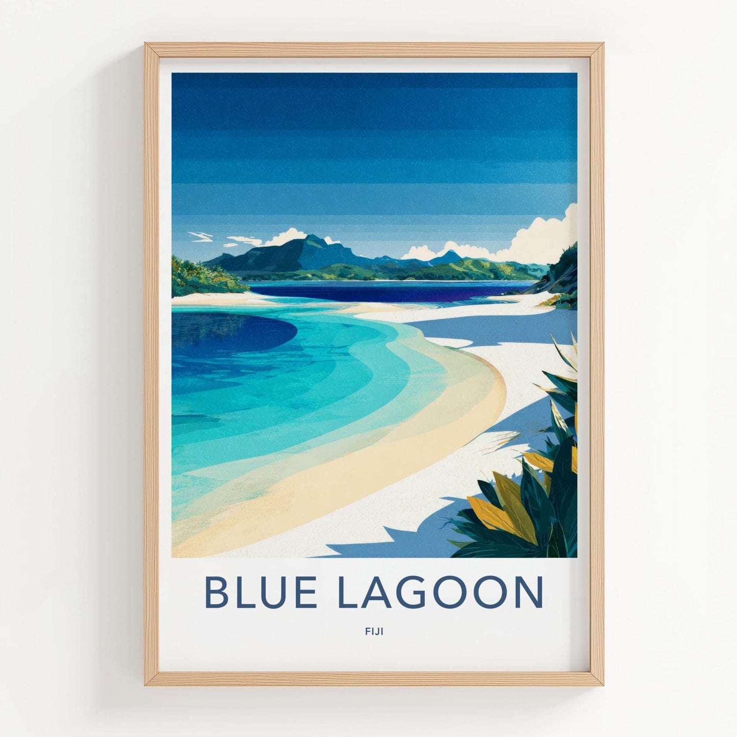 Blue Lagoon Poster - Fiji Travel Art - Serene Ocean Beach Home Decor