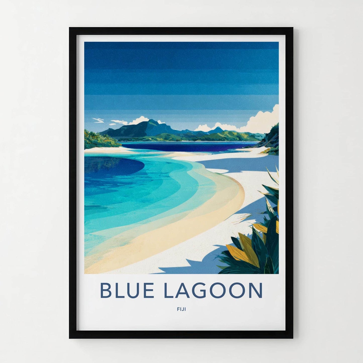 Blue Lagoon Poster - Fiji Travel Art - Serene Ocean Beach Home Decor