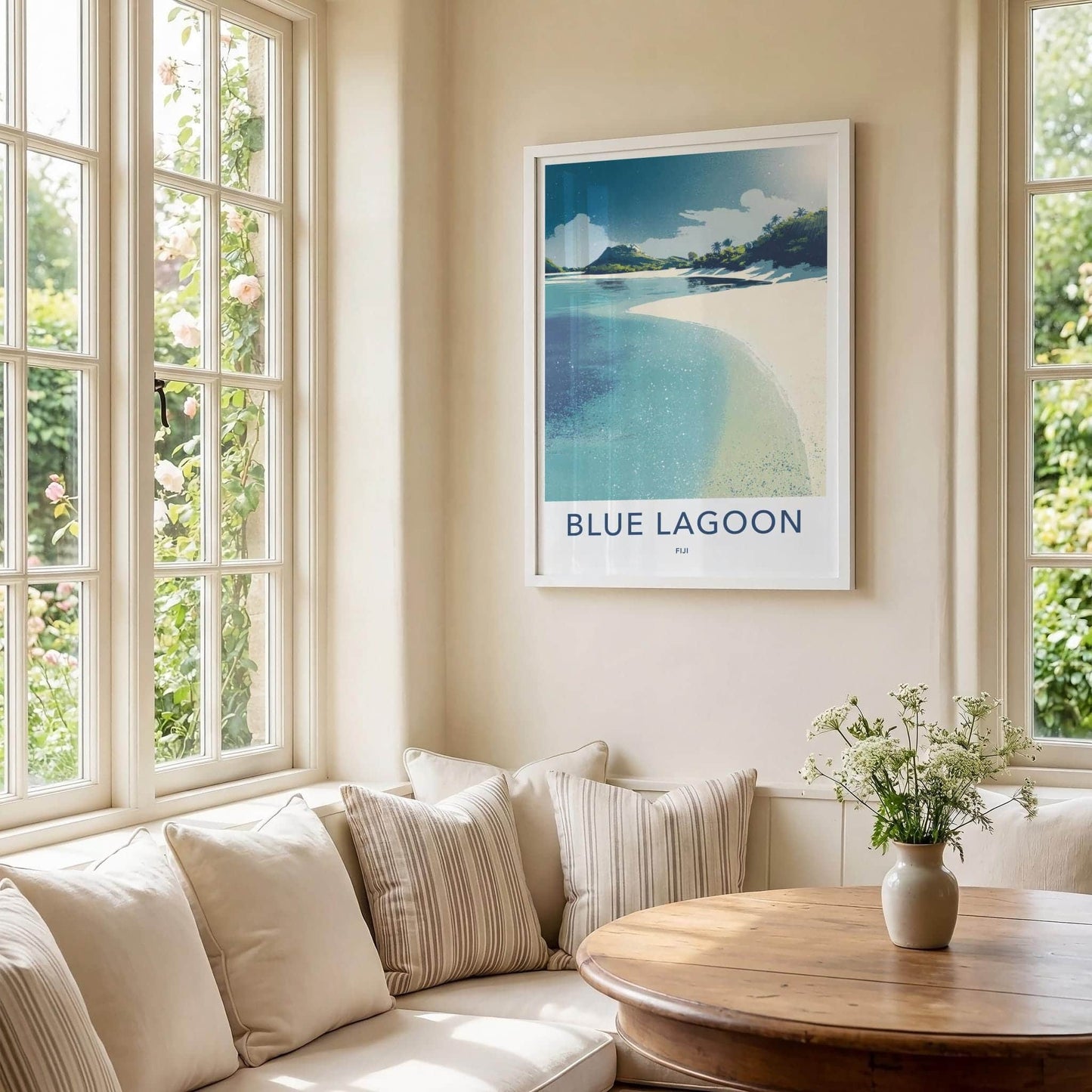 Blue Lagoon Poster - Fiji Wall Art - Pristine Tropical Shore Room Decor