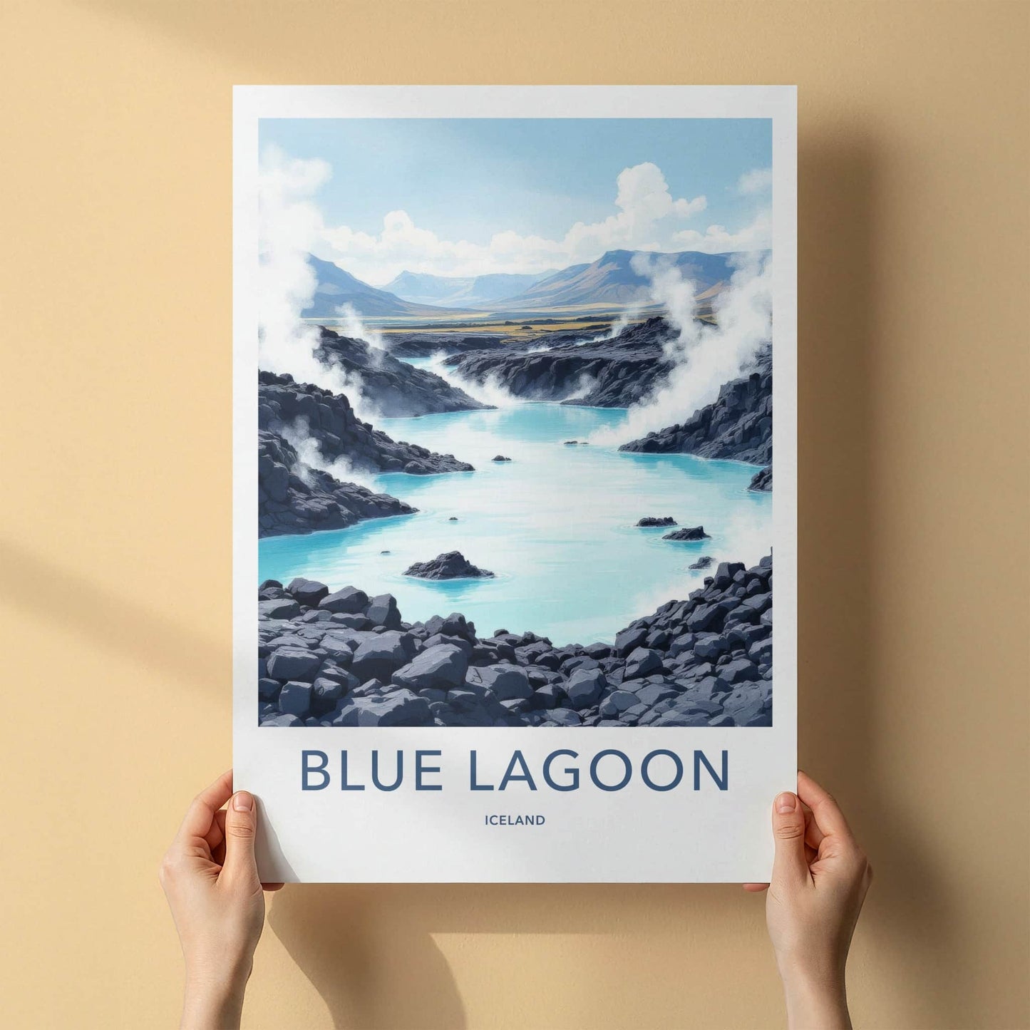 Blue Lagoon Poster - Iceland Travel Art - Steaming Blue Water Home Decor