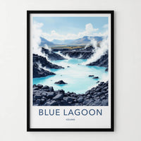 Blue Lagoon Poster - Iceland Travel Art - Steaming Blue Water Home Decor