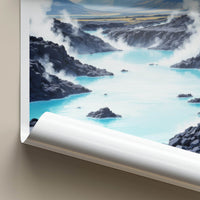 Blue Lagoon Poster - Iceland Travel Art - Steaming Blue Water Home Decor