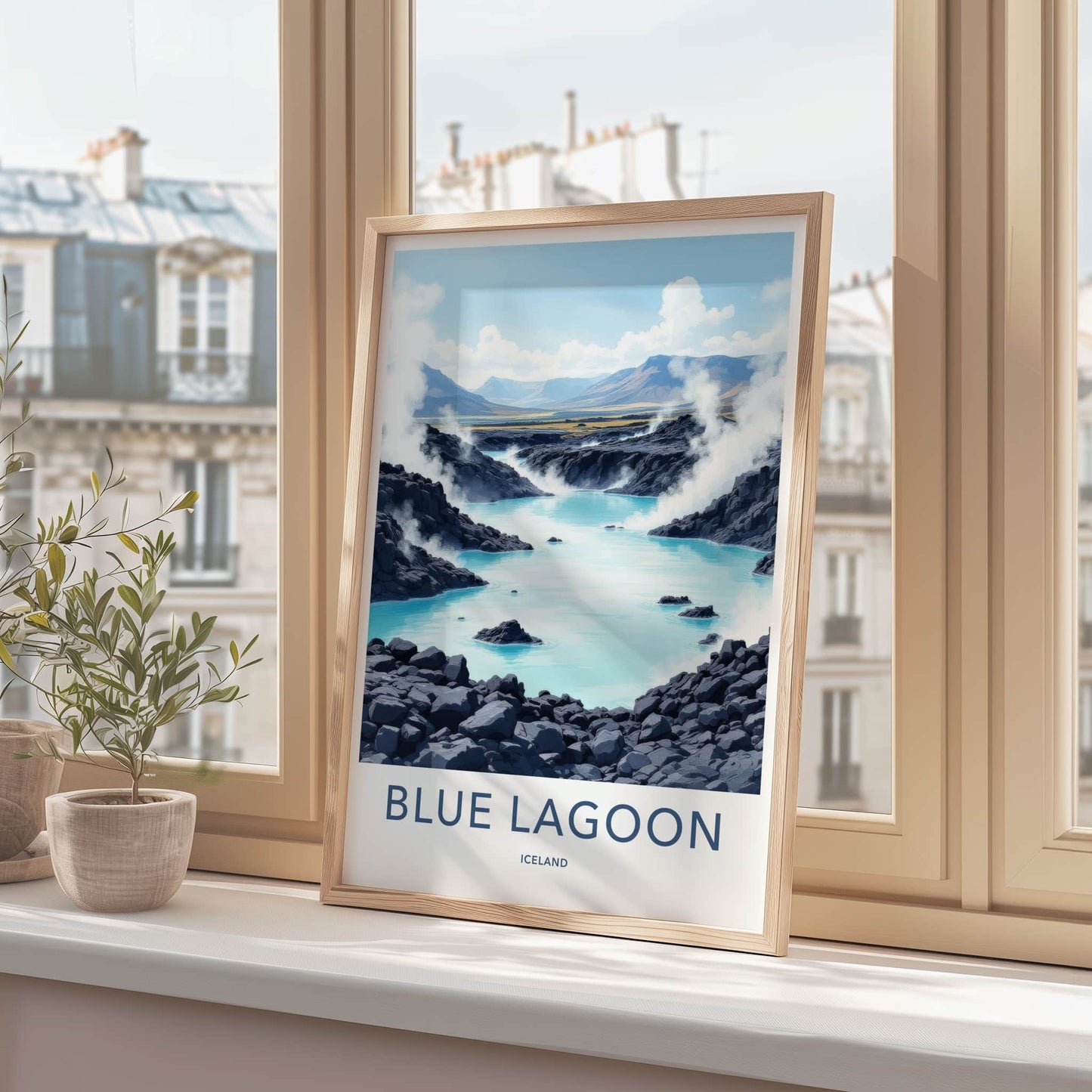 Blue Lagoon Poster - Iceland Travel Art - Steaming Blue Water Home Decor