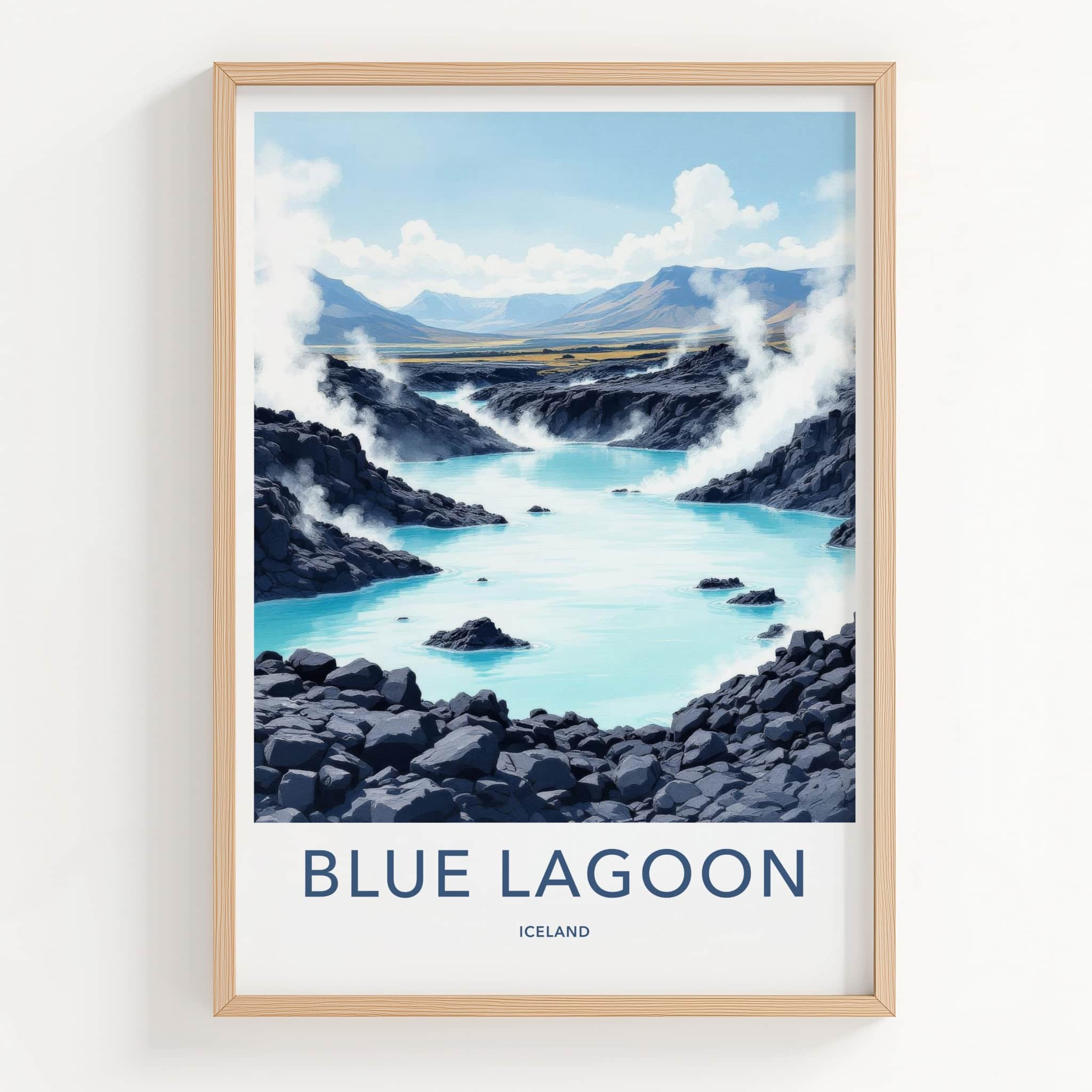 Blue Lagoon Poster - Iceland Travel Art - Steaming Blue Water Home Decor